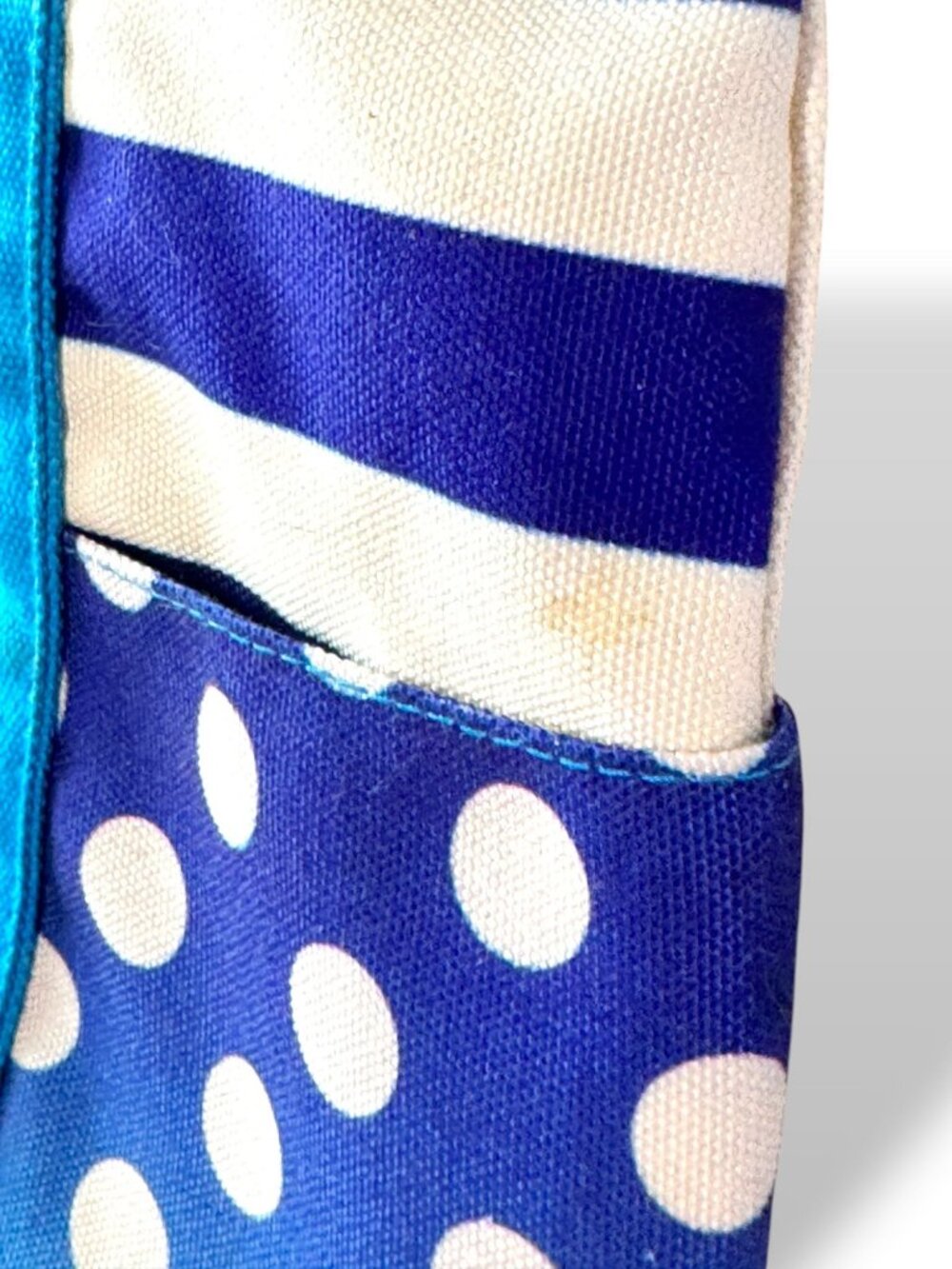 Disney Minnie Mouse Tote Bag Canvas Polka Dot & Striped Print Blue/White - Picture 5 of 11